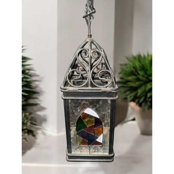 Vintage Stained Glass & Metal Lantern - Picture 2 of 12